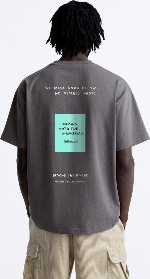 Bisiklet Yaka Unknown Desire Baskılı Oversize Füme Erkek T-Shirt