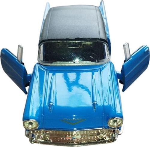 Lisanslı 1957 Chevrolet Bel Air Çek Bırak Model Metal Araba (1:34) Mavi