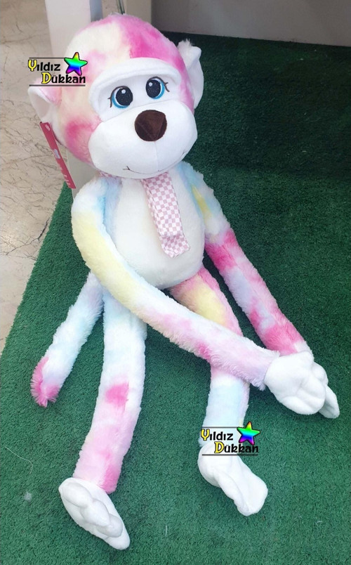 Toprockstore Sevimli Peluş Oyuncak Maymun Cırt Cırtlı Maymun 55 Cm Gökkuşağı