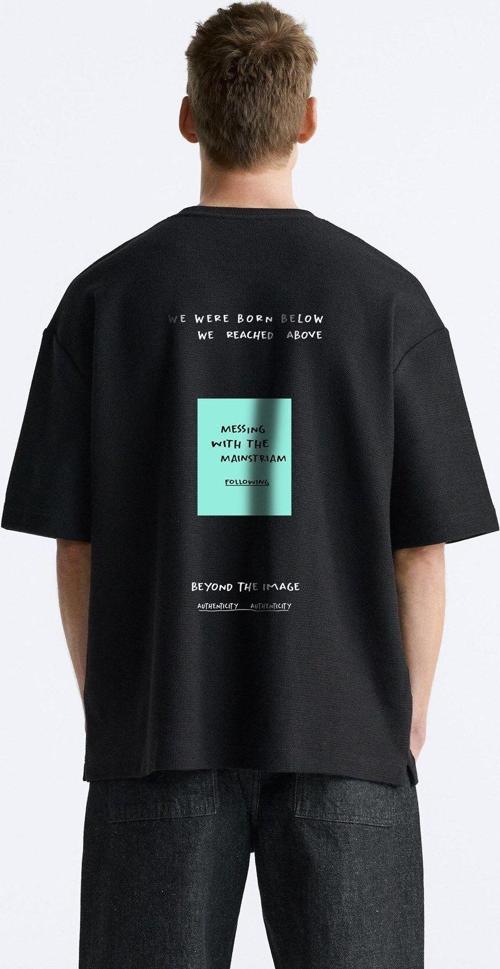 Bisiklet Yaka Unknown Desire Baskılı Oversize Siyah Erkek T-Shirt