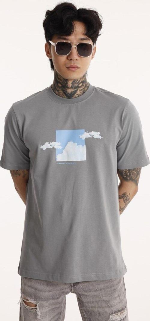 Bisiklet Yaka Erkek Kabaran Bulut Baskılı Pamuk T-Shirt