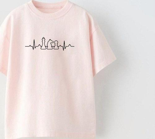Satranç Ritim Tasarım Baskılı Pembe Çocuk T-Shirt