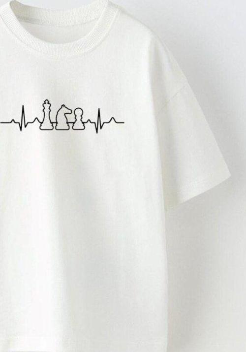Satranç Ritim Tasarım Baskılı Beyaz Çocuk T-Shirt