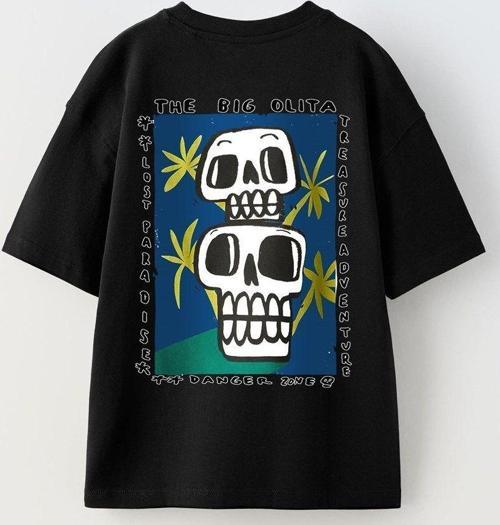 The Big Olita Yazılı Kuru Kafa Tasarım Baskılı Siyah Çocuk T-Shirt
