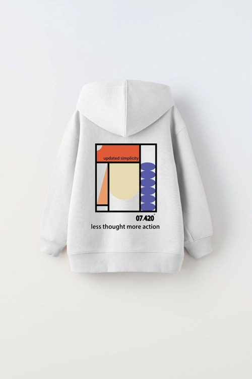 Kapüşonlu Içi Polar Updated Simplicity Baskılı Beyaz Unisex Çocuk Sweatshirt
