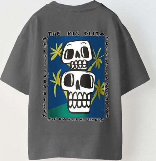 The Big Olita Yazılı Kuru Kafa Tasarım Baskılı Füme Çocuk T-Shirt