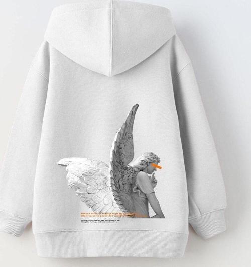 Kapüşonlu Içi Polar Art Work Heykel Baskılı Beyaz Unisex Çocuk Hoodie Sweatshirt