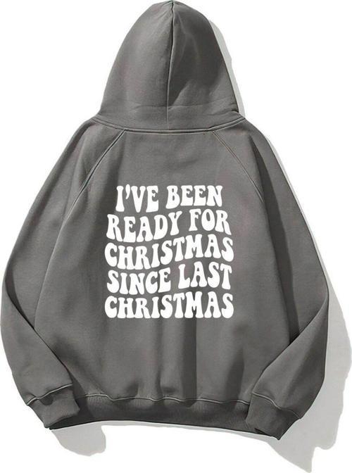 Kapüşonlu Içi Polar Christmas Yazı Baskılı Füme Unisex Sweatshirt