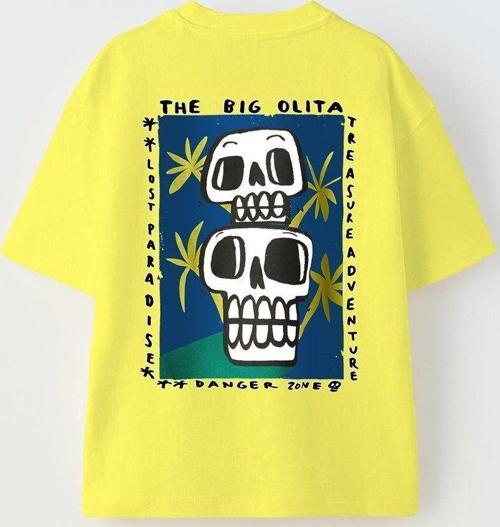The Big Olita Yazılı Kuru Kafa Tasarım Baskılı Sarı Çocuk T-Shirt