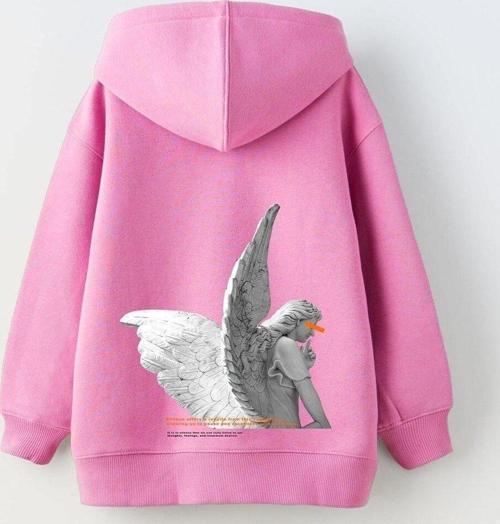 Kapüşonlu Içi Polar Art Work Heykel Baskılı Pembe Unisex Çocuk Hoodie Sweatshirt