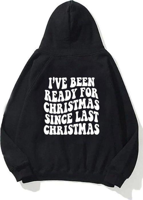 Kapüşonlu Içi Polar Christmas Yazı Baskılı Siyah Unisex Sweatshirt