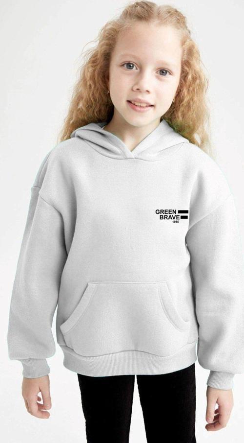 Kapüşonlu Içi Polar Great View Yazı Baskılı Beyaz Unisex Çocuk Hoodie Sweatshirt