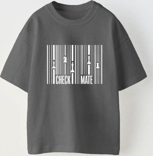 Check Mate Yazılı Satranç Çizgi Tasarım Baskılı Füme Çocuk T-Shirt