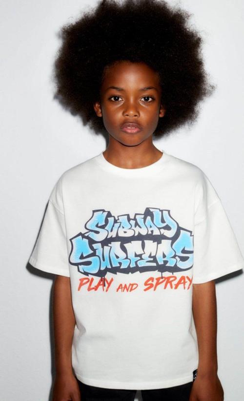 Subway Surfers Play And Spray Tasarım Baskılı Beyaz Çocuk T-Shirt