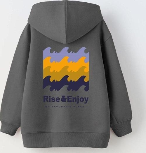 Kapüşonlu Içi Polar Rise And Enjoy Baskılı Füme Unisex Çocuk Hoodie Sweatshirt