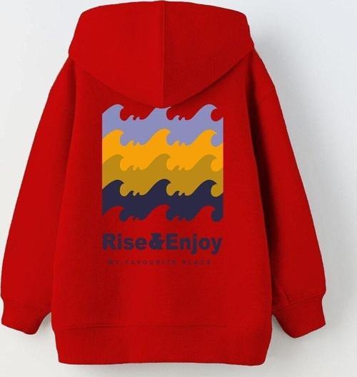 Kapüşonlu Içi Polar Rise And Enjoy Baskılı Kırmızı Unisex Çocuk Hoodie Sweatshirt