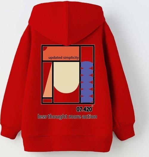 Kapüşonlu Içi Polar Updated Simplicity Baskılı Kırmızı Unisex Çocuk Hoodie Sweatshirt