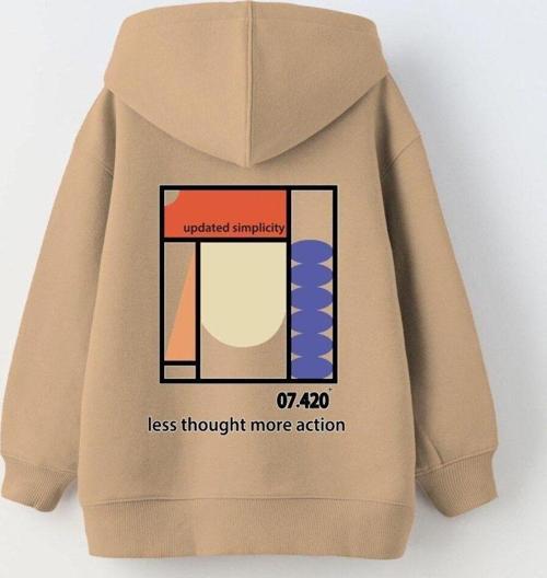Kapüşonlu Içi Polar Updated Simplicity Baskılı Bej Unisex Çocuk Hoodie Sweatshirt