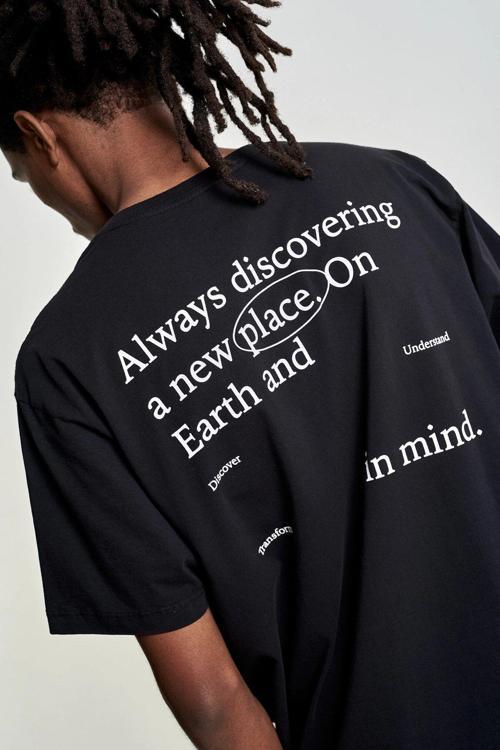 Bisiklet Yaka Discovery Baskılı Siyah Oversize Erkek T-Shirt
