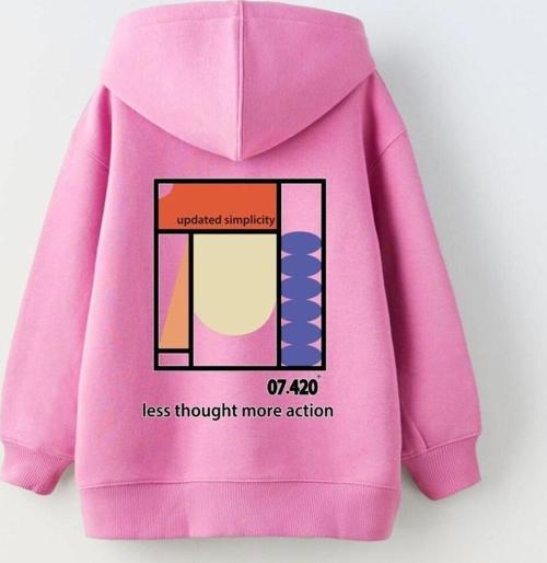 Kapüşonlu Içi Polar Updated Simplicity Baskılı Pembe Unisex Çocuk Hoodie Sweatshirt