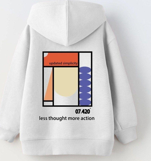 Kapüşonlu Içi Polar Updated Simplicity Baskılı Beyaz Unisex Çocuk Sweatshirt
