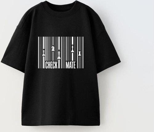 Check Mate Yazılı Satranç Çizgi Tasarım Baskılı Siyah Çocuk T-Shirt