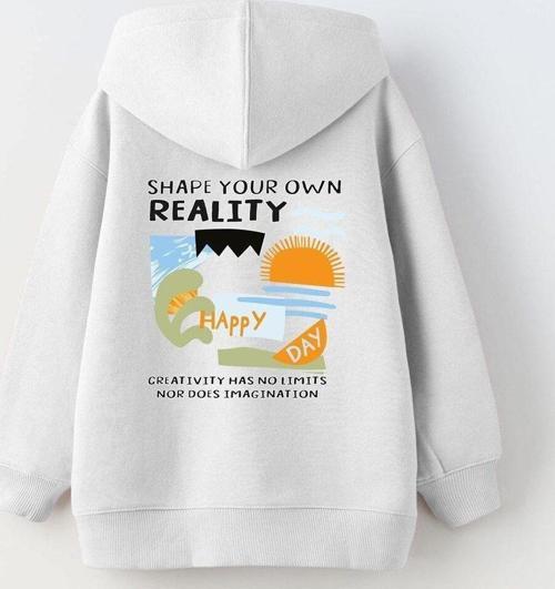 Kapüşonlu Içi Polar Shape Your Own Reality Baskılı Beyaz Unisex Çocuk Hoodie Sweatshirt
