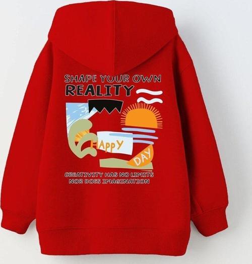 Kapüşonlu Içi Polar Shape Your Own Reality Baskılı Kırmızı Unisex Çocuk Hoodie Sweatshirt