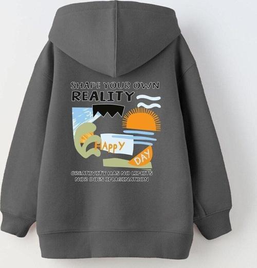 Kapüşonlu Içi Polar Shape Your Own Reality Baskılı Füme Unisex Çocuk Hoodie Sweatshirt