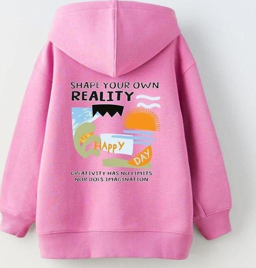 Kapüşonlu İçi Polar Shape Your Own Reality Baskılı Pembe Unisex Hoodie Çocuk Sweatshirt