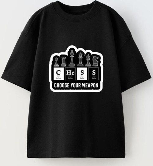 Choose Your Weapon Yazılı Satranç Tasarım Baskılı Siyah Çocuk T-Shirt