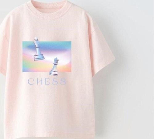 Chess Yazılı Renkli Satranç Tasarım Baskılı Pembe Çocuk T-Shirt