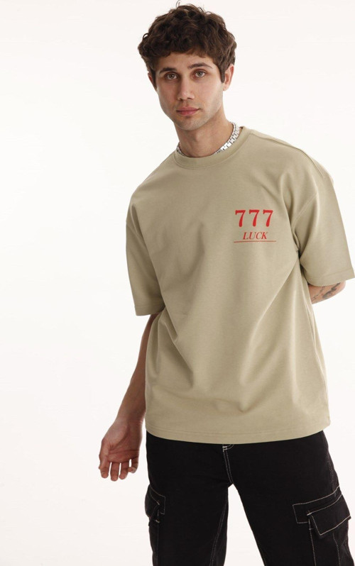 Bisiklet Yaka Erkek Luck Baskılı Pamuk T-Shirt