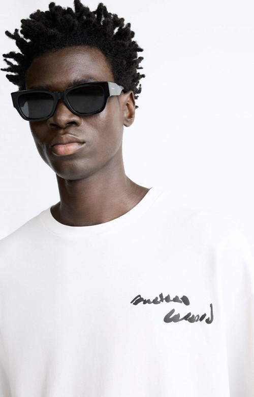 Bisiklet Yaka Bay Light Son Light Baskılı Beyaz Oversize Erkek T-Shirt