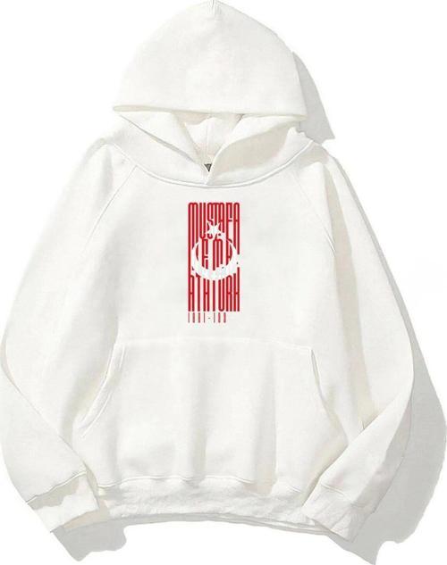 Kapüşonlu Içi Polar Türk Bayrağı Baskılı Beyaz Unisex Hoodie Sweatshirt