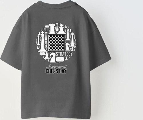 International Chess Day Yazılı Satranç Tasarım Baskılı Füme Çocuk T-Shirt