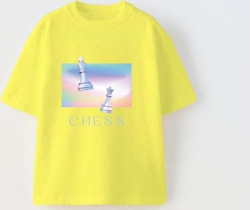 Chess Yazılı Renkli Satranç Tasarım Baskılı Sarı Çocuk T-Shirt