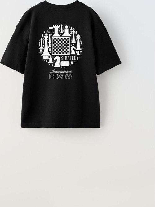 International Chess Day Yazılı Satranç Tasarım Baskılı Siyah Çocuk T-Shirt