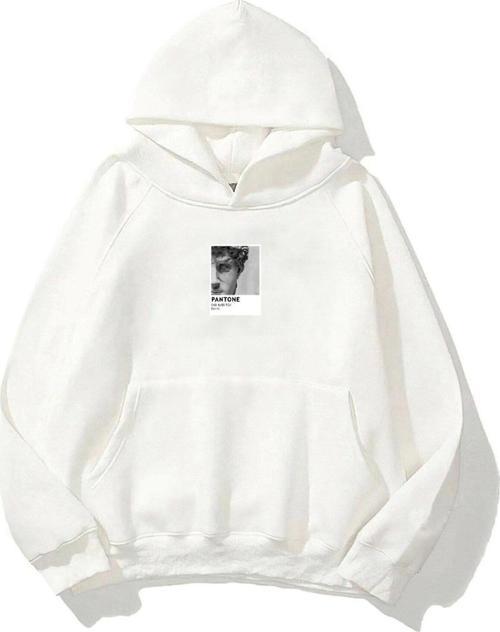 Kapüşonlu Içi Polar Sunflowers Baskılı Beyaz Unisex Oversize Hoodie Sweatshirt