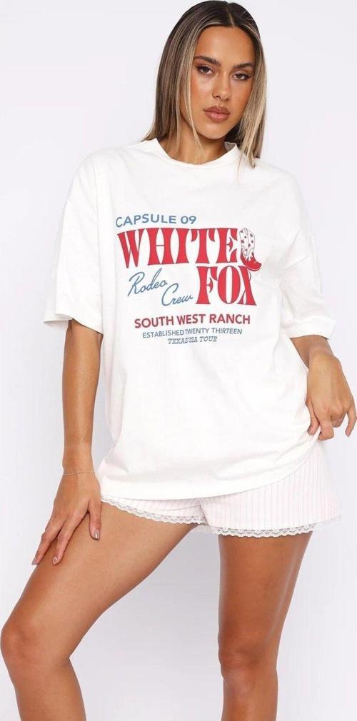 White Fox Beyaz Kadın Capsule 09 Rodeo Crew Yazılı Bisiklet Yaka T-Shirt