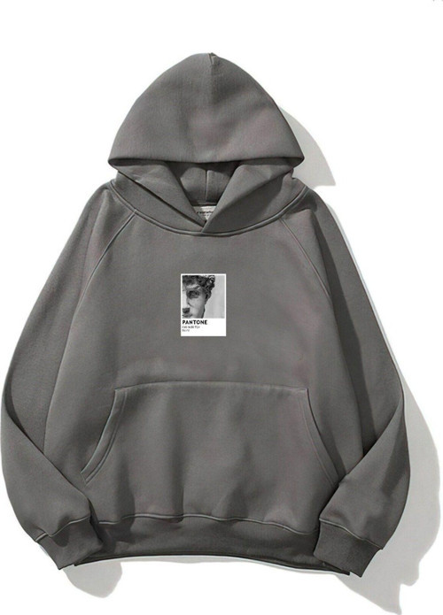 Kapüşonlu Içi Polar Sunflowers Baskılı Füme Unisex Oversize Hoodie Sweatshirt