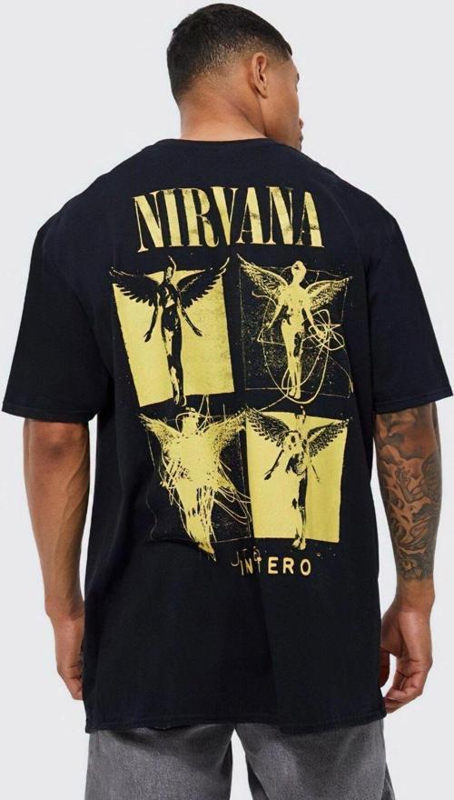 Bisiklet Yaka Nirvana Baskılı Siyah Oversize Erkek T-Shirt