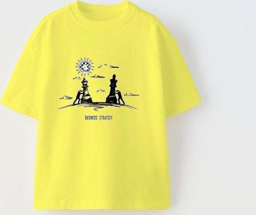 Busıness Stratecy Yazılı Yürüyen Satranç Tasarım Baskılı Sarı Çocuk T-Shirt