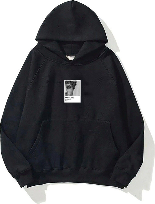 Kapüşonlu Içi Polar David Baskılı Siyah Unisex Oversize Hoodie Sweatshirt