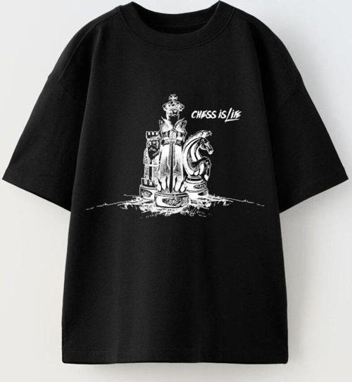 Chess Is Life Yazılı Satranç Tasarım Baskılı Siyah Çocuk T-Shirt