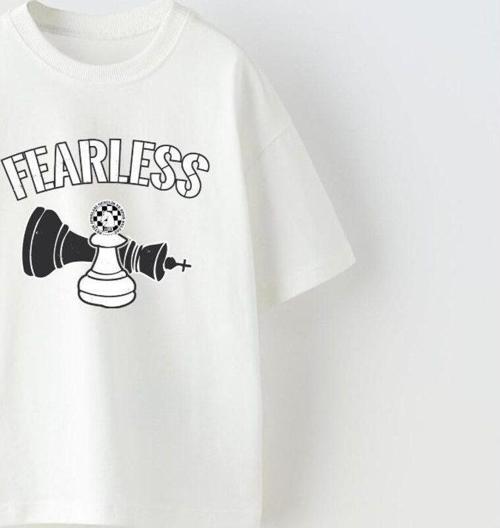 Fearless Yazılı Satranç Tasarım Baskılı Beyaz Çocuk T-Shirt