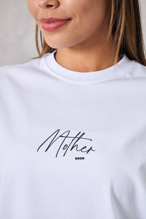 Mother Hood Yazılı Beyaz Kadın T-Shirt