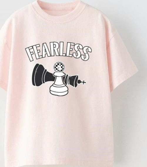 Fearless Yazılı Satranç Tasarım Baskılı Pembe Çocuk T-Shirt