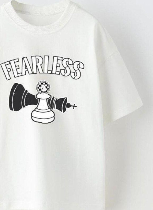 Fearless Yazılı Satranç Tasarım Baskılı Beyaz Çocuk T-Shirt