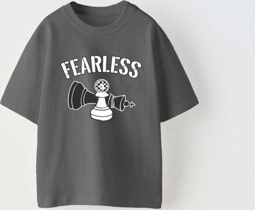 Fearless Yazılı Satranç Tasarım Baskılı Füme Çocuk T-Shirt